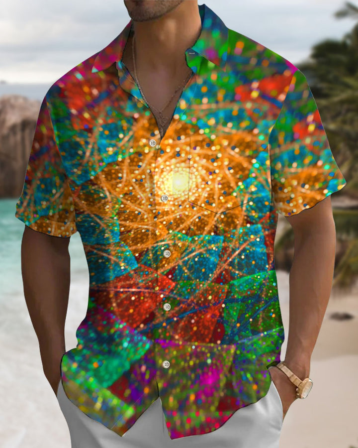Alohadaddy® Casual Abstract Print Art Button Pocket Cardigan Men&