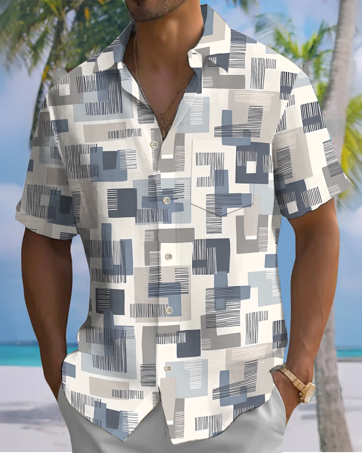 Alohadaddy® Casual Abstract Print Art Button Pocket Cardigan Men's Short Sleeve Shirt Big & Tall