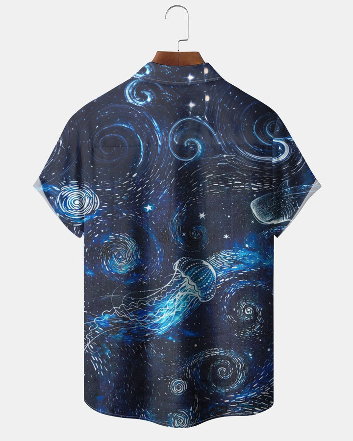 Alohadaddy® Casual Starry Sky Jellyfish Print Artistic Button Pocket Cardigan Men&