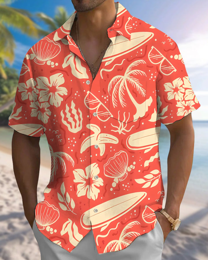 Alohadaddy® Hawaiian Palm Tree Print Art Button Pocket Cardigan Men&