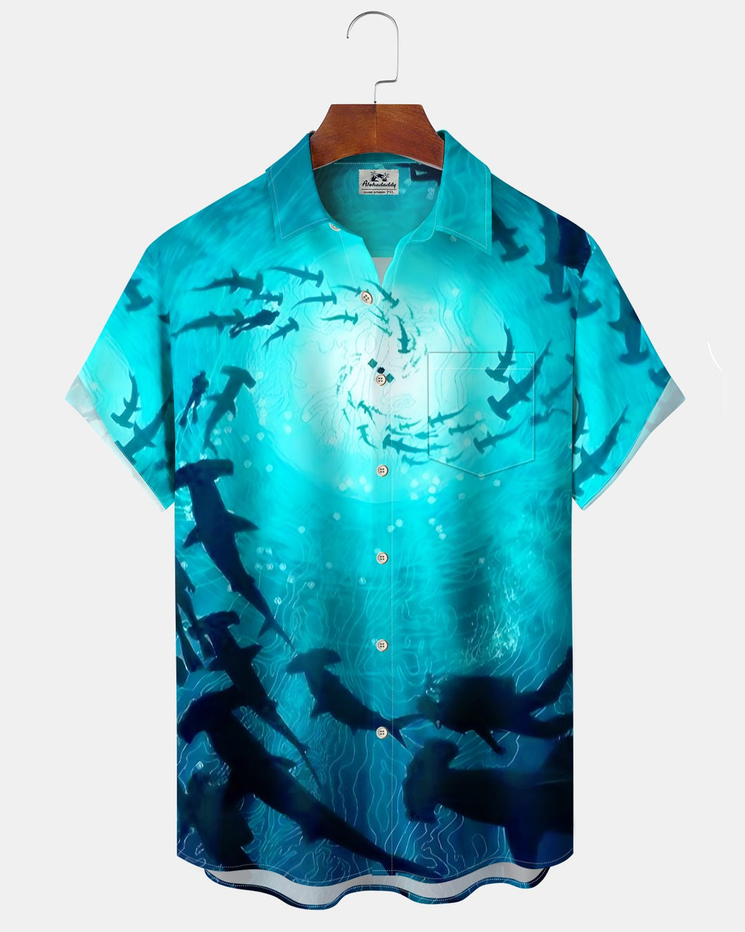 Alohadaddy® Hawaiian Marine Life Print Art Button Pocket Cardigan Men&