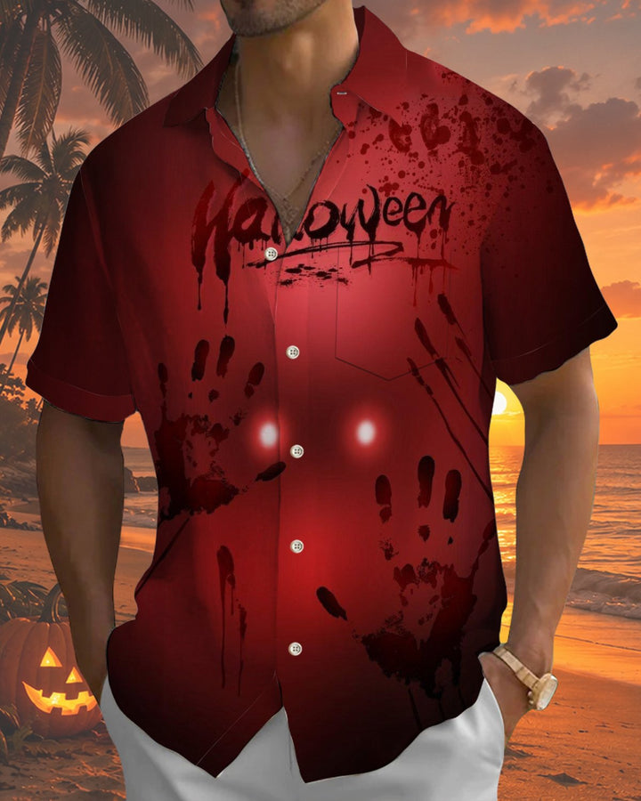 Alohadaddy® Holiday Halloween Print Button-Down Pocket Cardigan-Style Short-Sleeve Men&