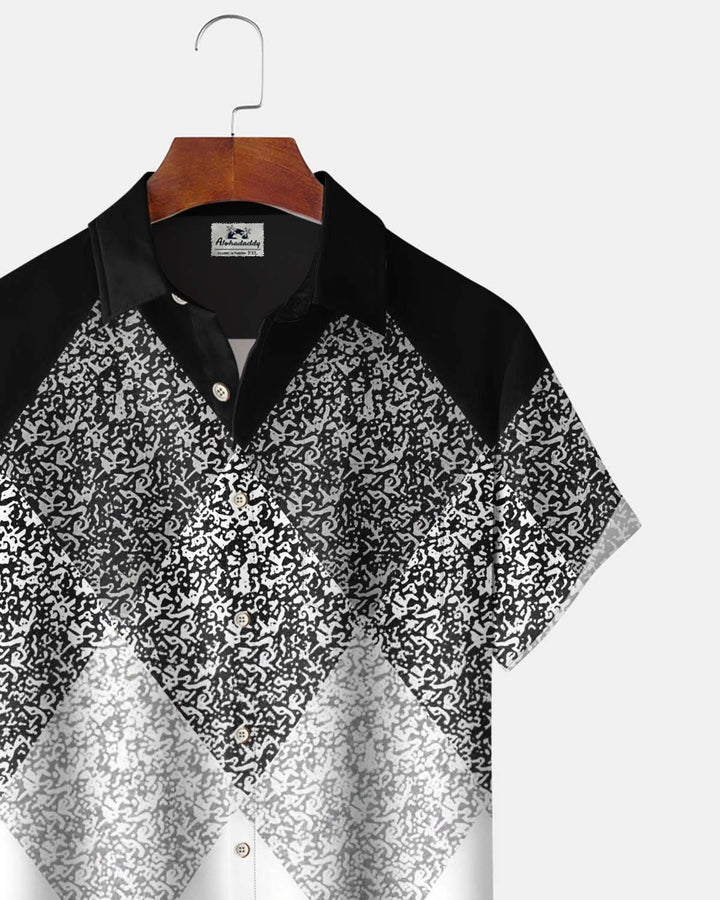 Alohadaddy® Men’s Short-Sleeve Casual Button-Down Shirt with Abstract Geometric Print and Pocket