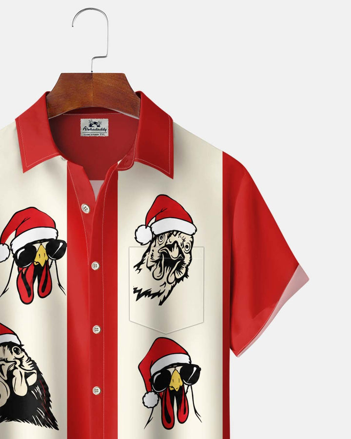 Alohadaddy® Holiday/Christmas Print Button-Down Short-Sleeve Men’s Cardigan Shirt with Pocket