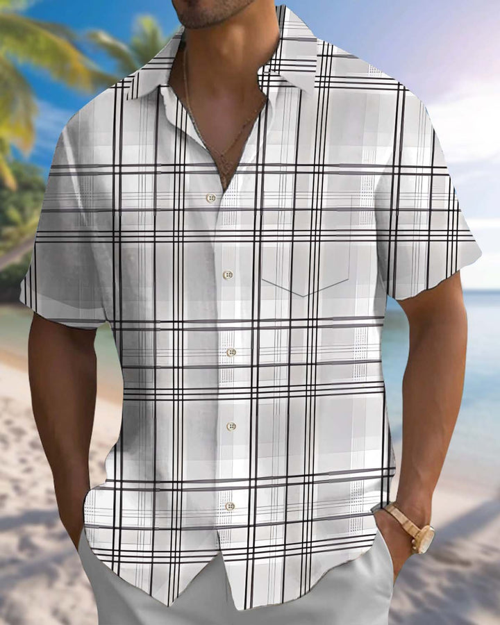 Alohadaddy® Men’s Short-Sleeve Button-Down Shirt  Casual Geometric Print with Pocket