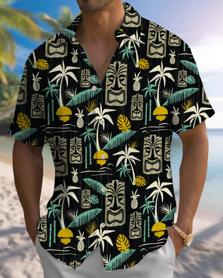 Alohadaddy® Hawaiian Palm Tree Print Art Button Pocket Cardigan Men&