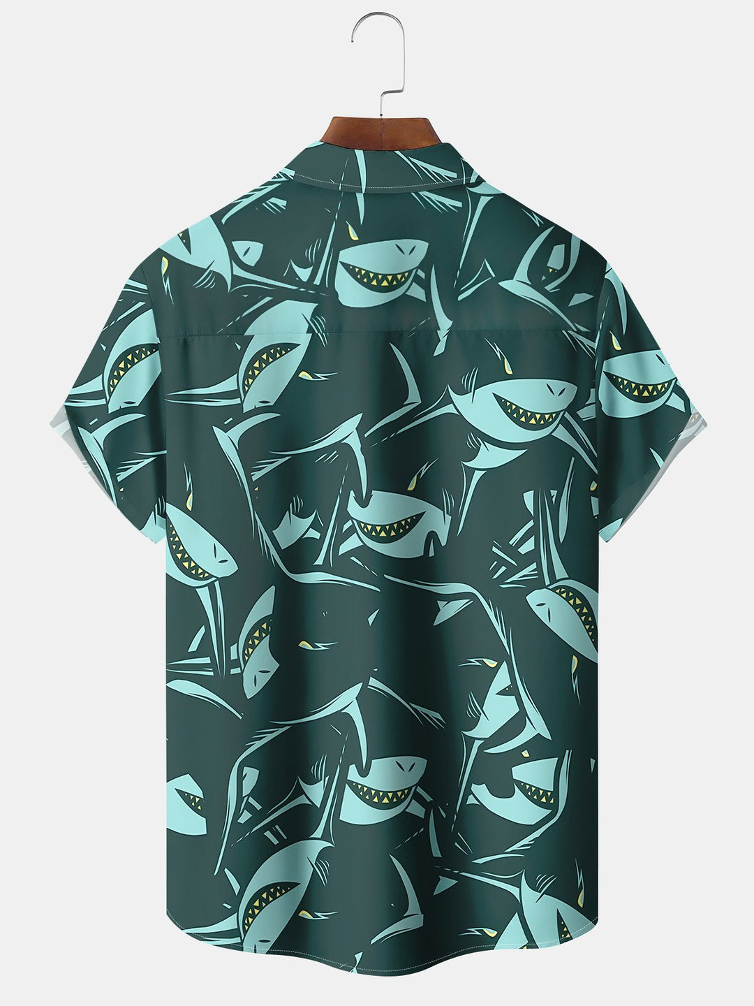 Alohadaddy Hawaii Ocean Shark Print Art Pockets Buttons Stretch Oversized Shirt