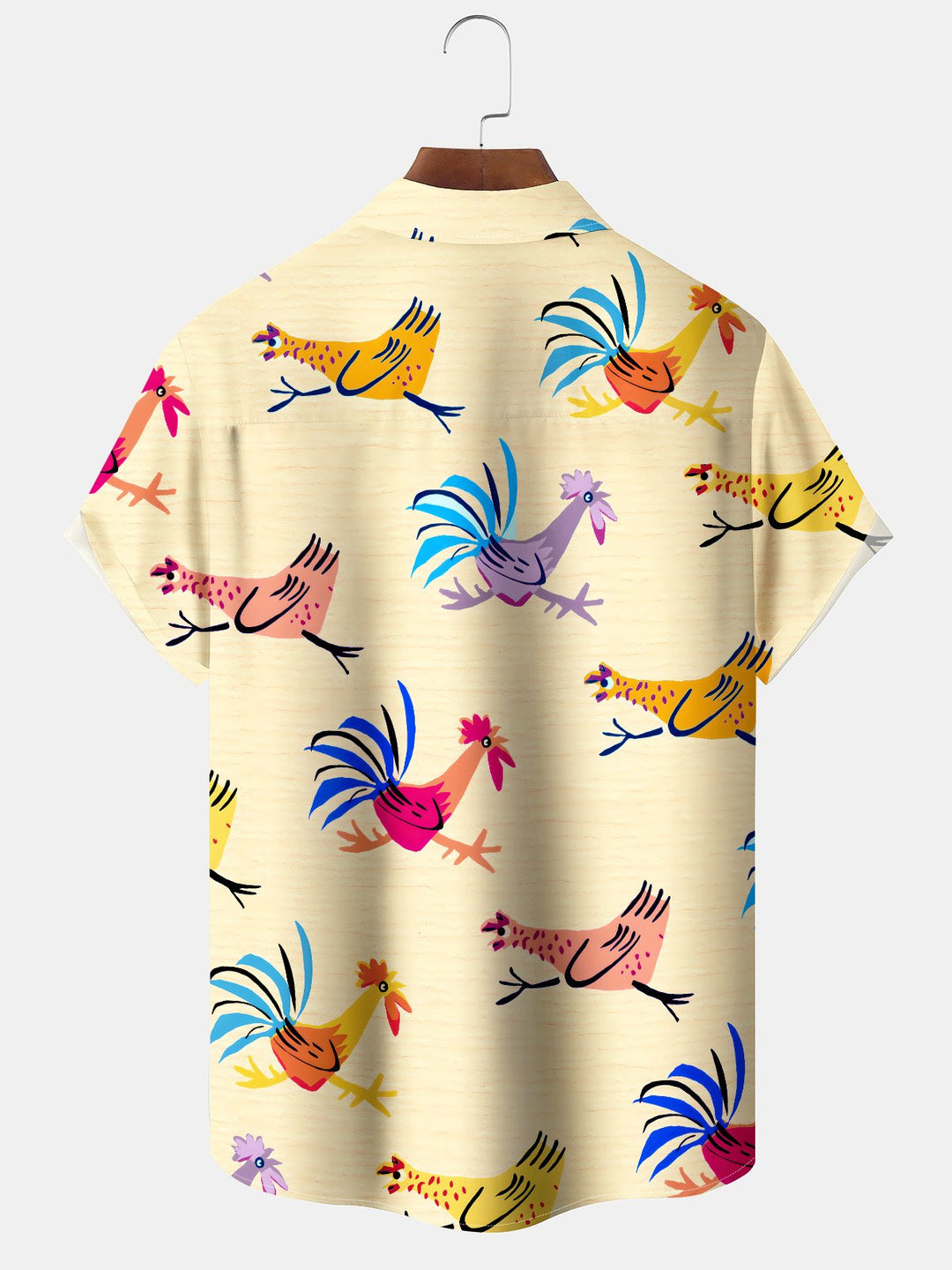 Alohadaddy Casual Collection Moisture-wicking Rooster Print Chest Pocket Stretch Oversized Hawaiian Short Sleeve Shirt