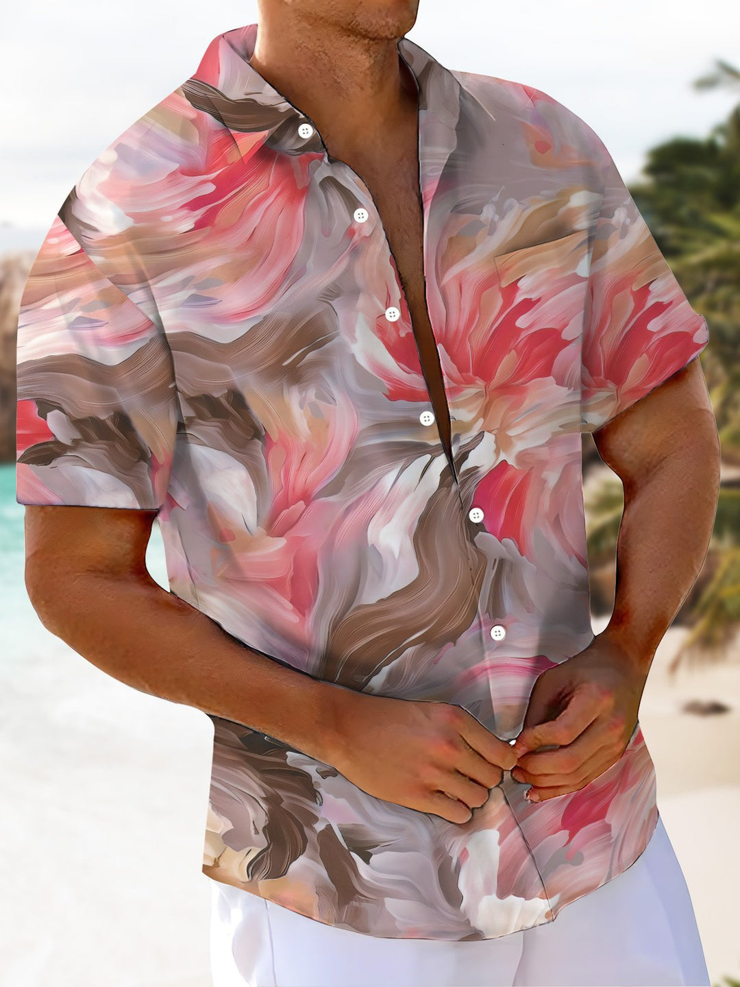 Alohadaddy Casual Gradient Abstract Art Print Art Moisture Wicking Chest Pocket Hawaiian Short Sleeve Shirt