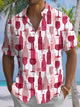 Alohadaddy® Casual Wine Glass Printed Art Chest Pocket Stretch Large Size Men's Hawaiian Short Sleeve Shirt