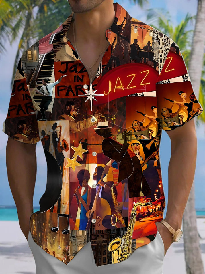 Alohadaddy® Vintage Jazz Bar Print Art Chest Pocket Men&