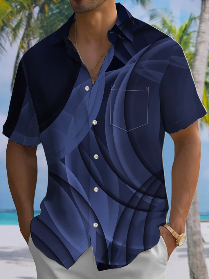 Alohadaddy® Casual Geometric Art Print Chest Pocket Men&