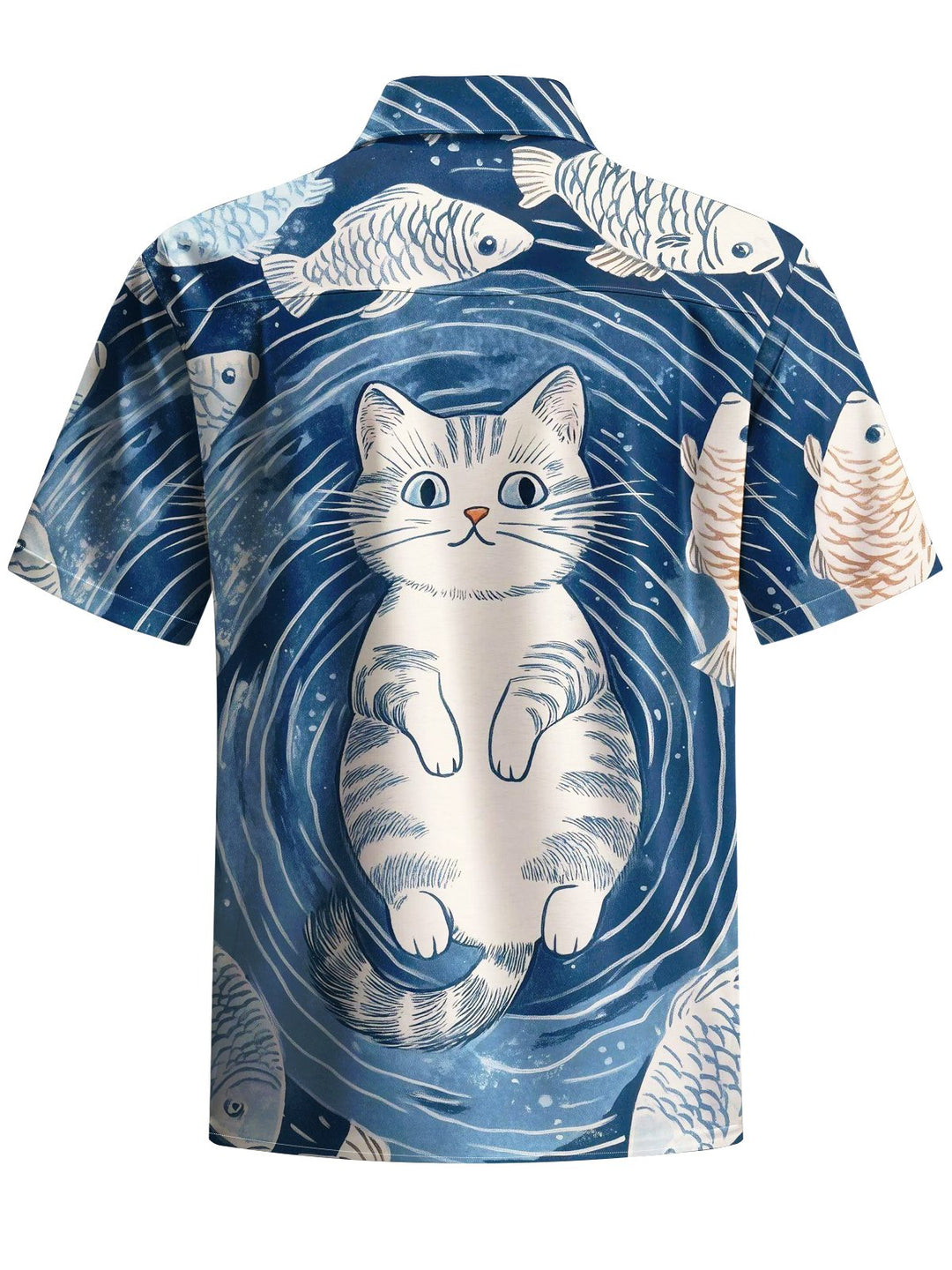 Alohadaddy® Casual Ukiyo-e Cat Print Art Chest Pocket Men Short Sleeve Shirt Big &amp; Tall