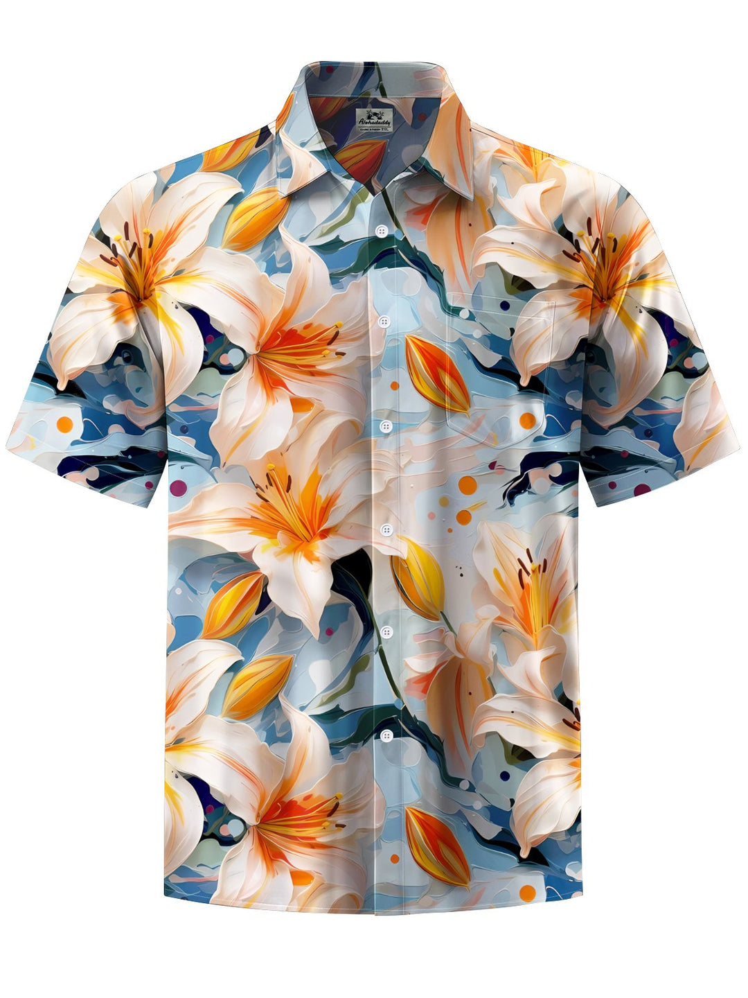 Alohadaddy® Hawaii Acrylic Painting Flowers Print Art Chest Pocket Men&