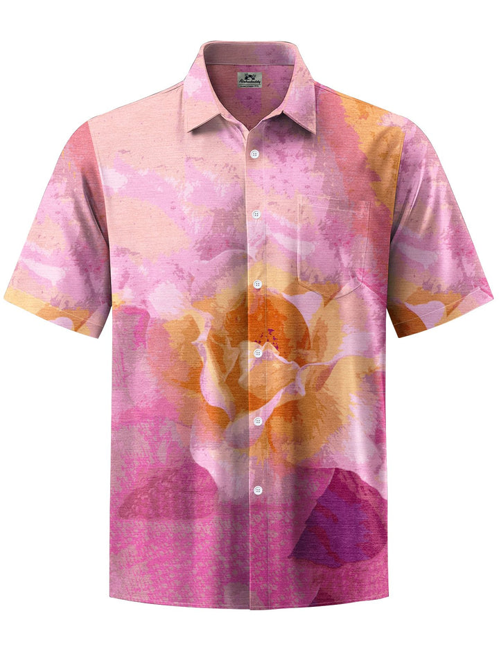 Alohadaddy® Casual Flower Art Print Chest Pocket Men&