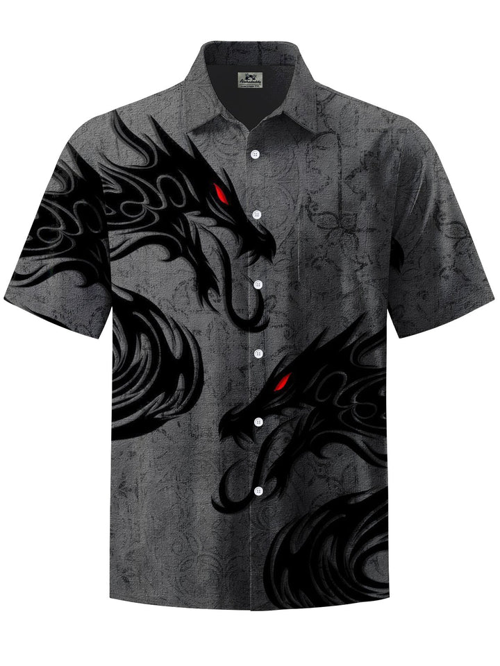 Alohadaddy® Casual Dragon Art Print Chest Pocket Men&