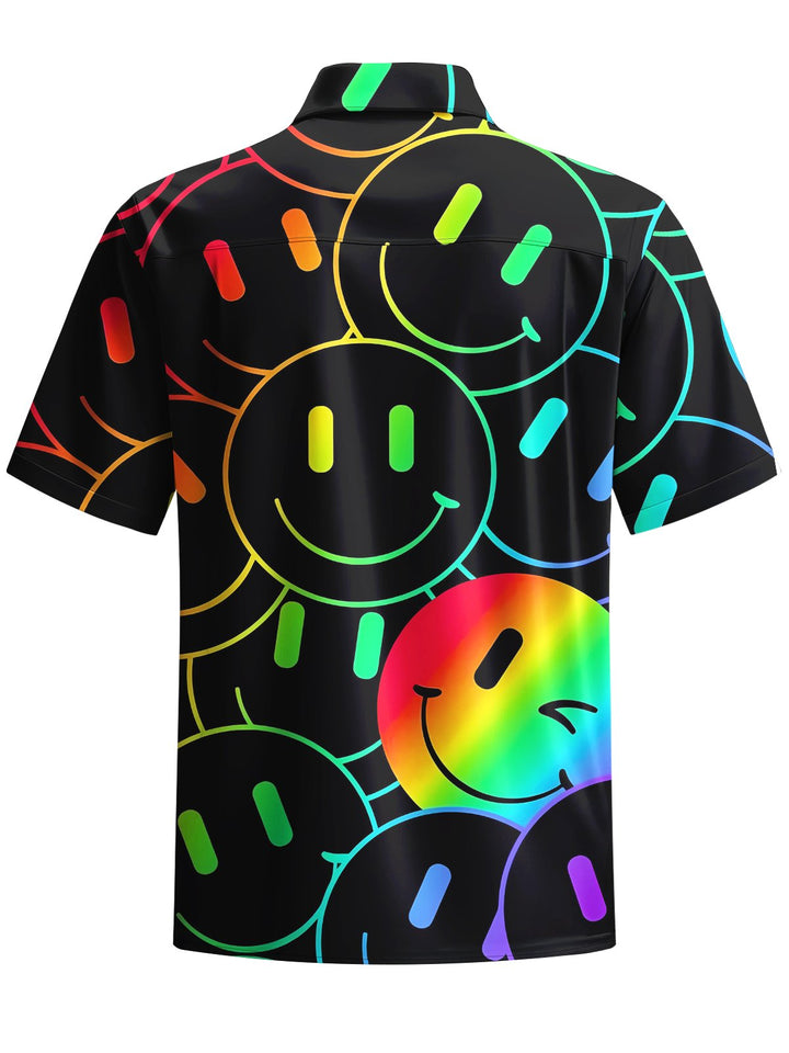 Alohadaddy® Casual Geometric Smiley Art Print Chest Pocket Mens Short Sleeve Shirt Big &amp; Tall