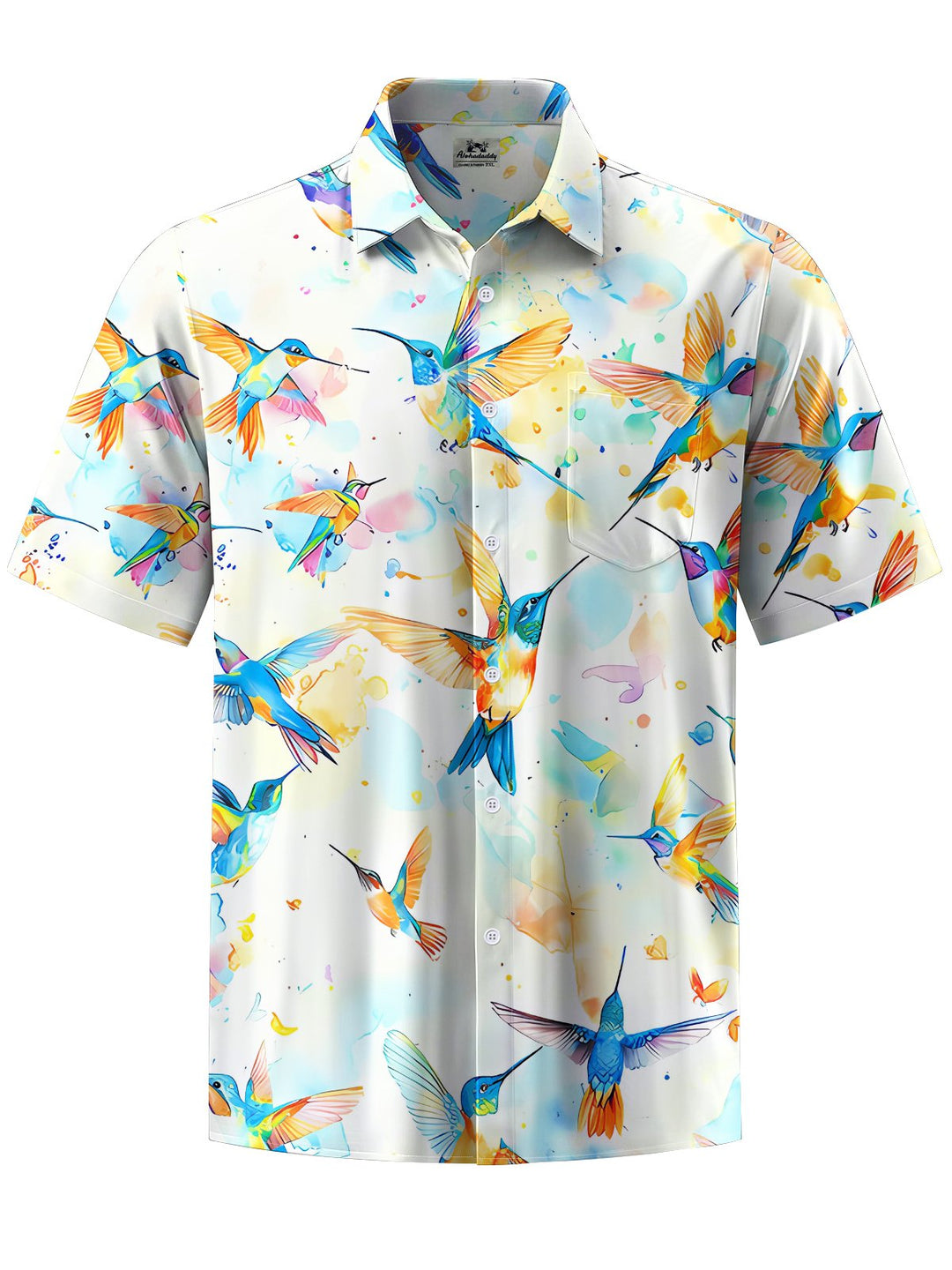 Alohadaddy® Hawaii Bird Art Print Chest Pocket Mens Short Sleeve Shirt Big &amp; Tall