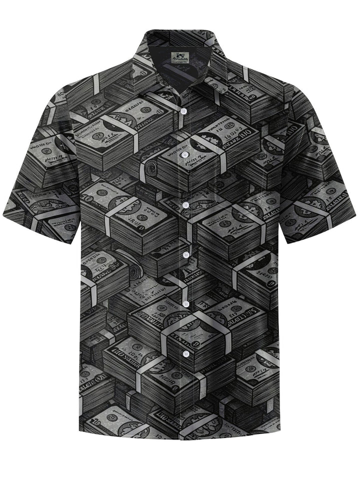 Alohadaddy® Vintage Banknote Art Print Chest Pocket Mens Wicking Short Sleeve Shirt Big &amp; Tall