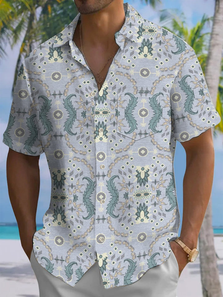 Alohadaddy® Casual Ethnic Pattern Art Print Chest Pocket Men Short Sleeve Shirt Big &amp; Tall