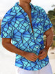 Alohadaddy® Casual Geometric Art Print Chest Pocket Men's Short Sleeve Shirt Big & Tall