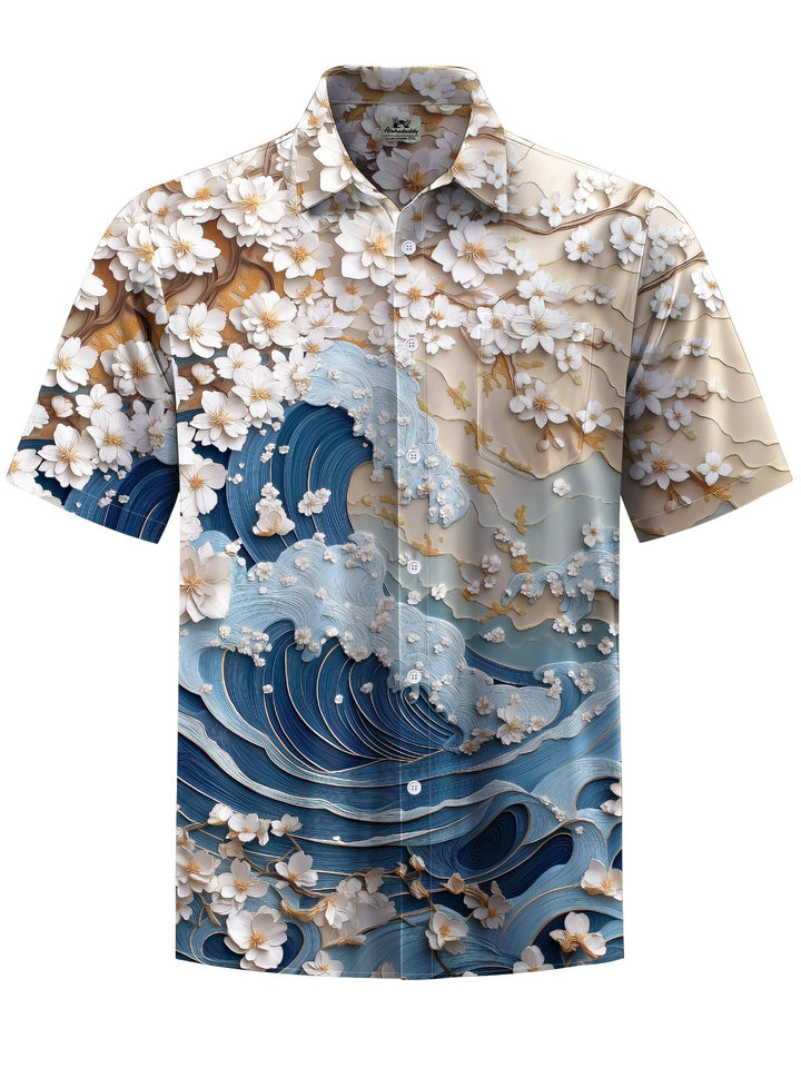 Alohadaddy® Hawaiian Ukiyo-e Wave Print Art Chest Pocket Men&