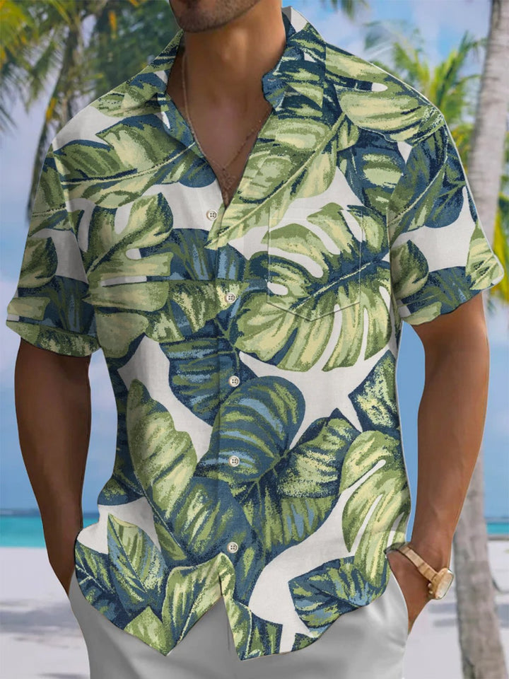 Alohadaddy® Hawaiian Palm Leaf Art Print Chest Pocket Men&