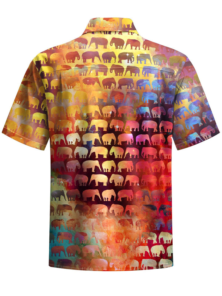Alohadaddy® Casual Geometric Animal Elephant Print Art Chest Pocket Men&