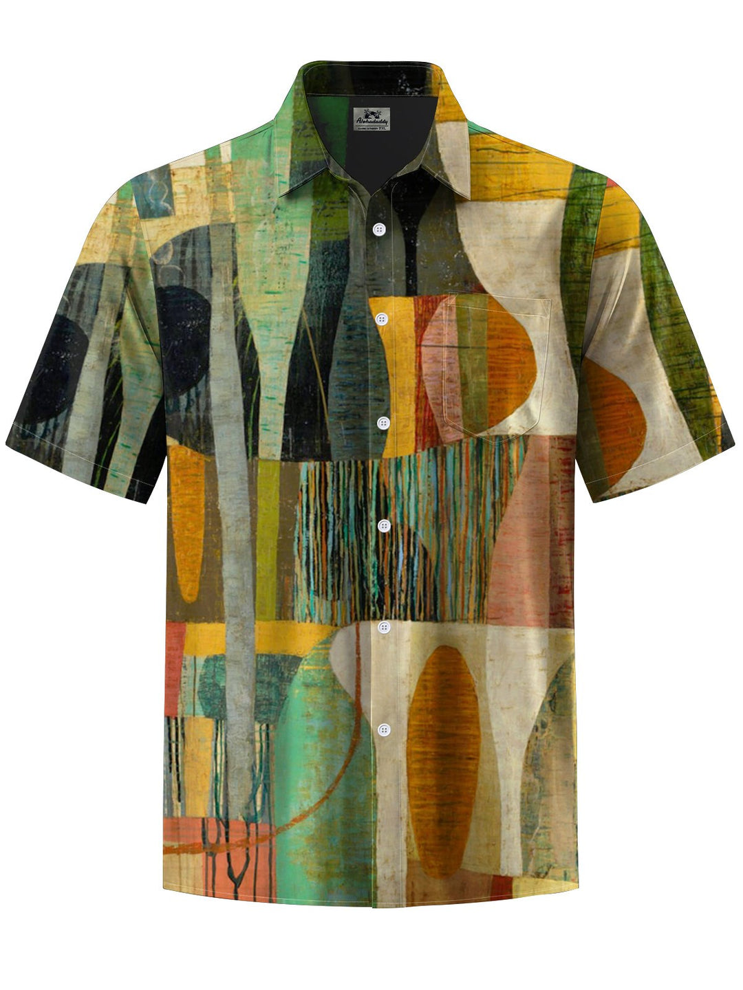 Alohadaddy® Casual Geometric Contrast Art Print Chest Pocket Men&