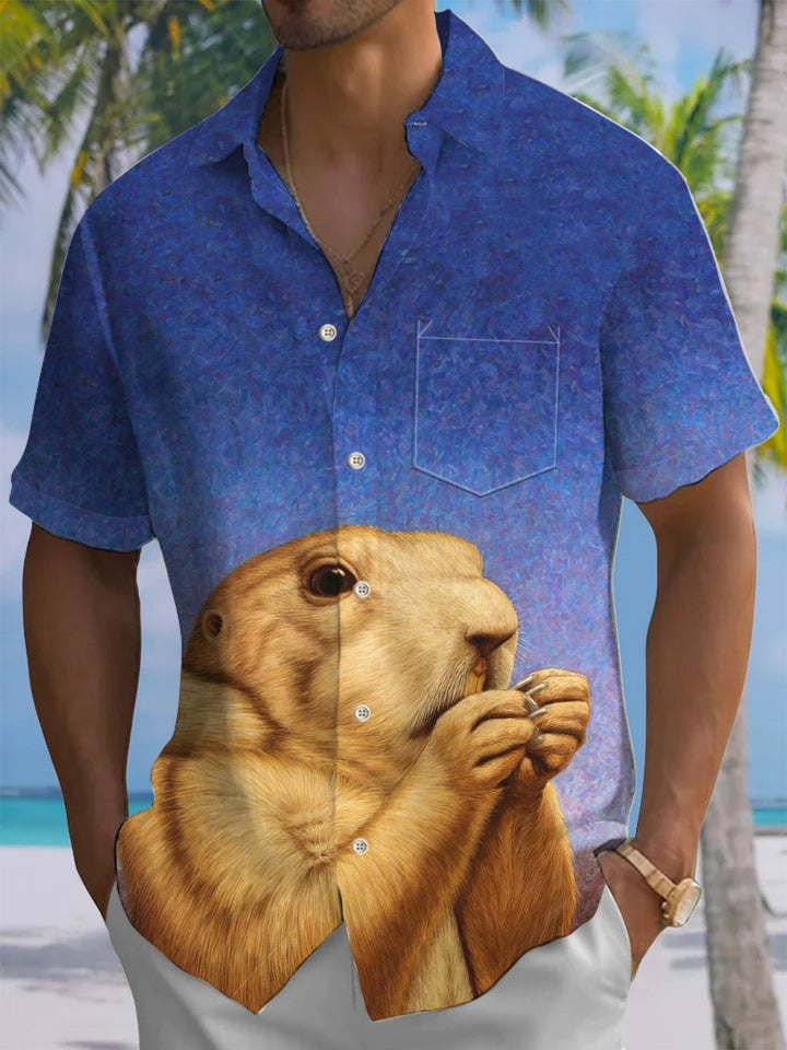 Alohadaddy® Hawaiian Casual Otter Art Print Chest Pocket Men&