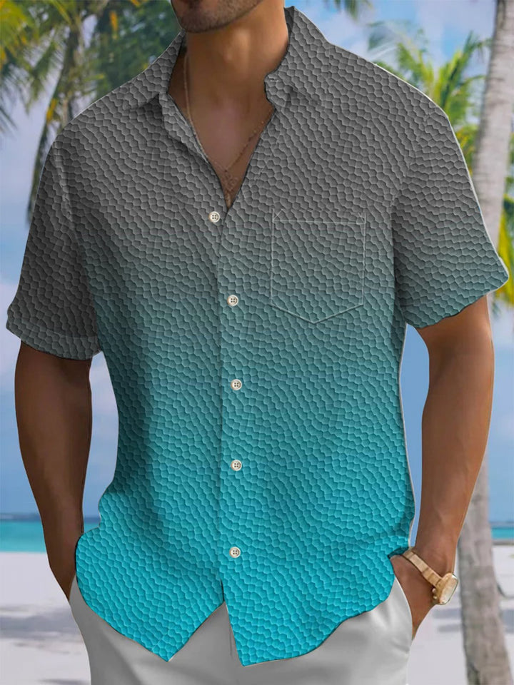 Alohadaddy® Casual Ombre Geometric Art Print Chest Pocket Men&