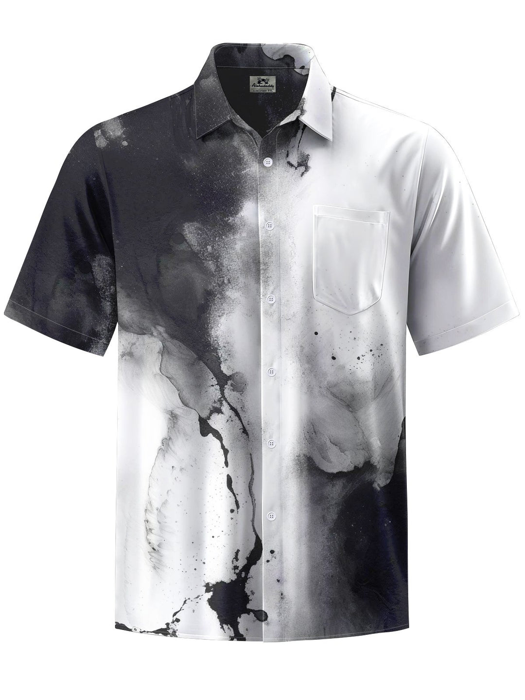 Alohadaddy® Casual Abstract Texture Ink Art Print Chest Pocket Men&
