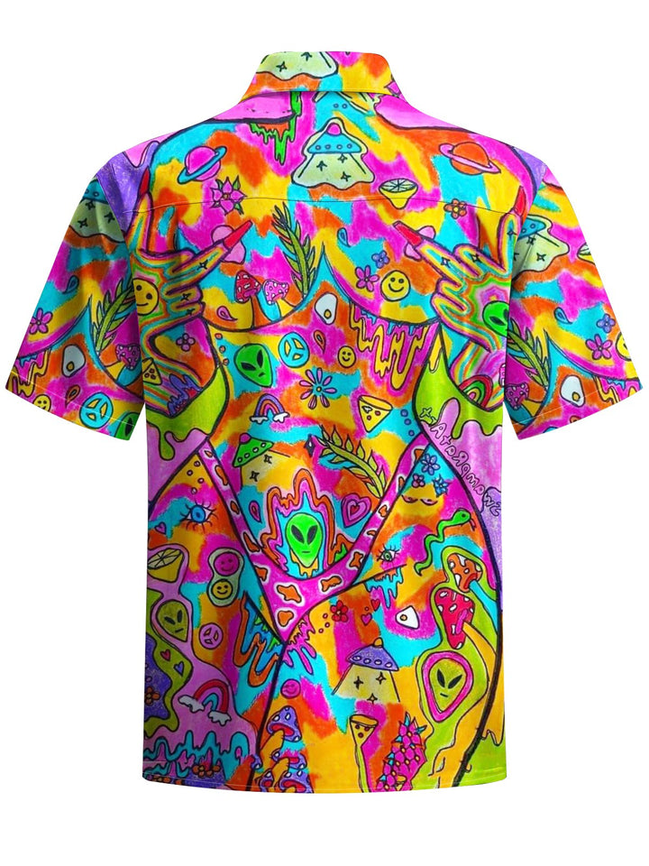Alohadaddy® Hawaiian Graffiti Art Print Chest Pocket Stretch Men&