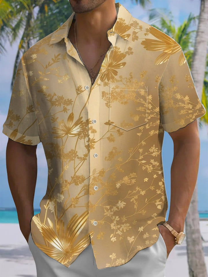 Alohadaddy® Casual Floral Art Print Chest Pocket Men&