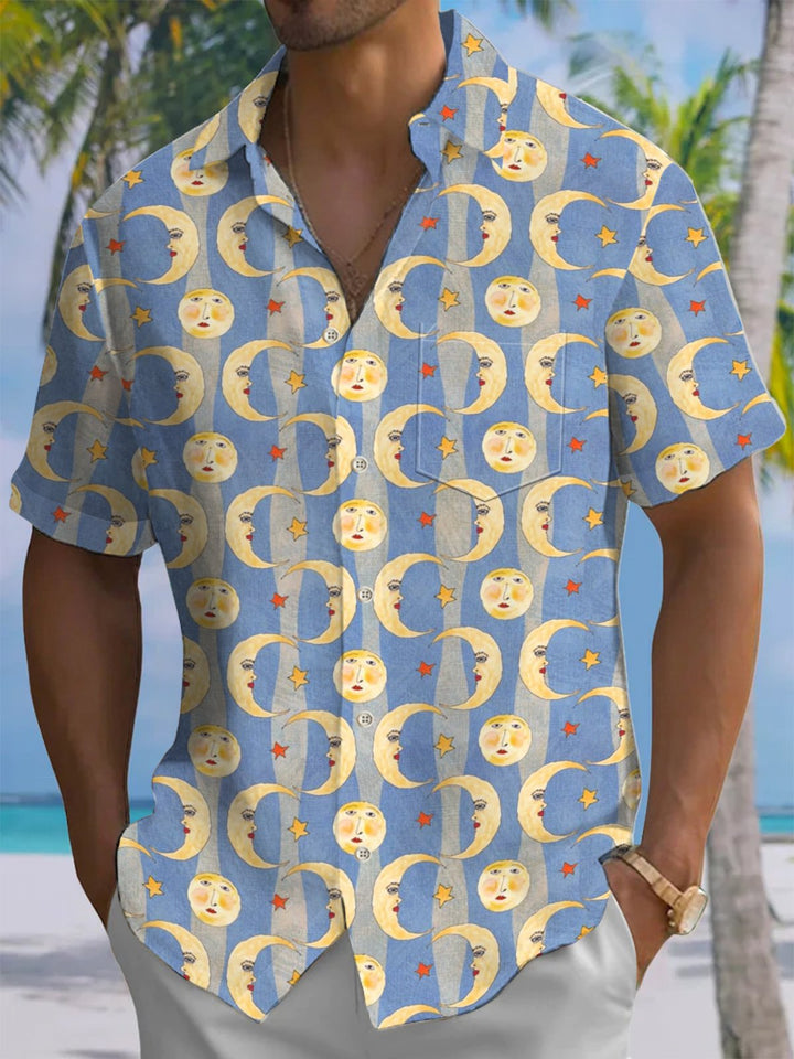 Alohadaddy® Casual Stripe Moon Print Pocket Men&