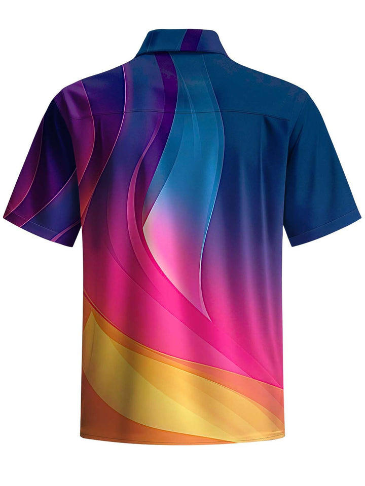 Alohadaddy® Casual Abstract Gradient Art Print Chest Pocket Stretch Men&