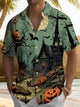 Alohadaddy® Halloween Castle Print Art Pocket Elastic Men's Short Sleeve Shirt Big & Tall