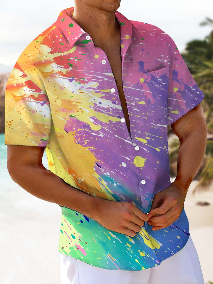 Alohadaddy® Hawaiian Abstract Watercolor Art Print Chest Pocket Men&