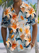Alohadaddy® Hawaii Acrylic Painting Flowers Print Art Chest Pocket Men's Short Sleeve Shirt Big & Tall