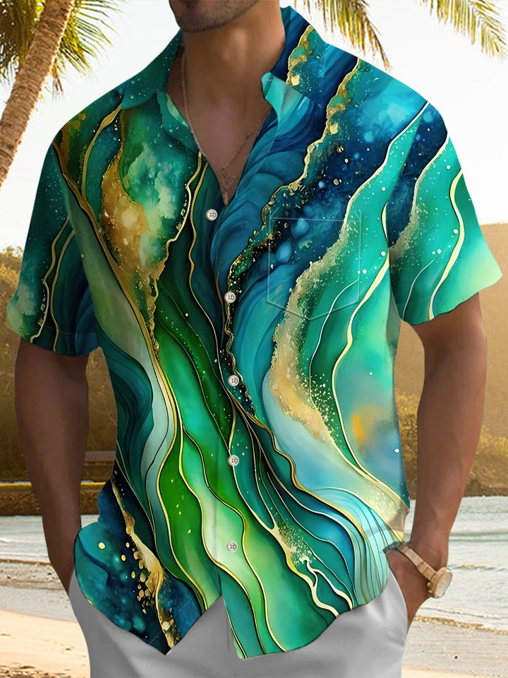 Alohadaddy® Casual Abstract Texture Art Print Chest Pocket Men&
