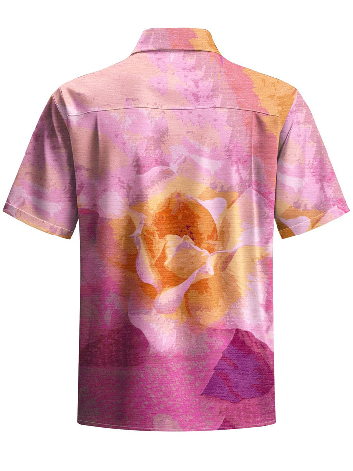 Alohadaddy® Casual Flower Art Print Chest Pocket Men&