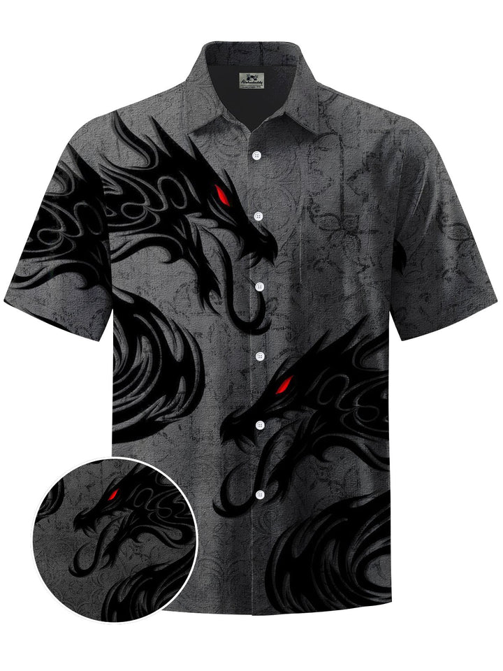 Alohadaddy® Casual Dragon Art Print Chest Pocket Men&