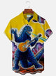 Alohadaddy Fun Dinosaur Yellow Men's Hawaiian Shirts Monster Stretch Plus Size Aloha Camp Pocket Shirts