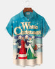 Alohadaddy® Holiday White Christmas Art Print Men's Button Pocket Short Sleeve Shirt Big & Tall
