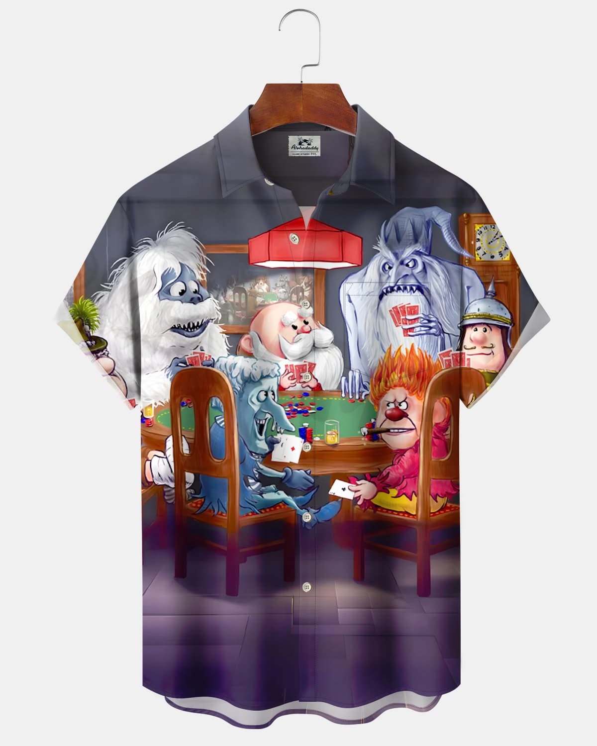 Alohadaddy® Christmas Cartoon Print Men's Button-Down Lapel Pocket Short Sleeve Shirt Big & Tall