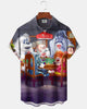 Alohadaddy® Christmas Cartoon Print Men's Button-Down Lapel Pocket Short Sleeve Shirt Big & Tall