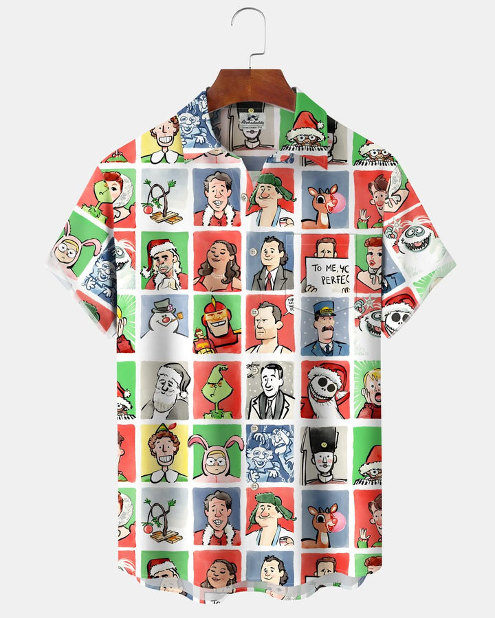Alohadaddy® Christmas Fun Cartoon Movie Puzzle Pocket Short-Sleeve Shirt