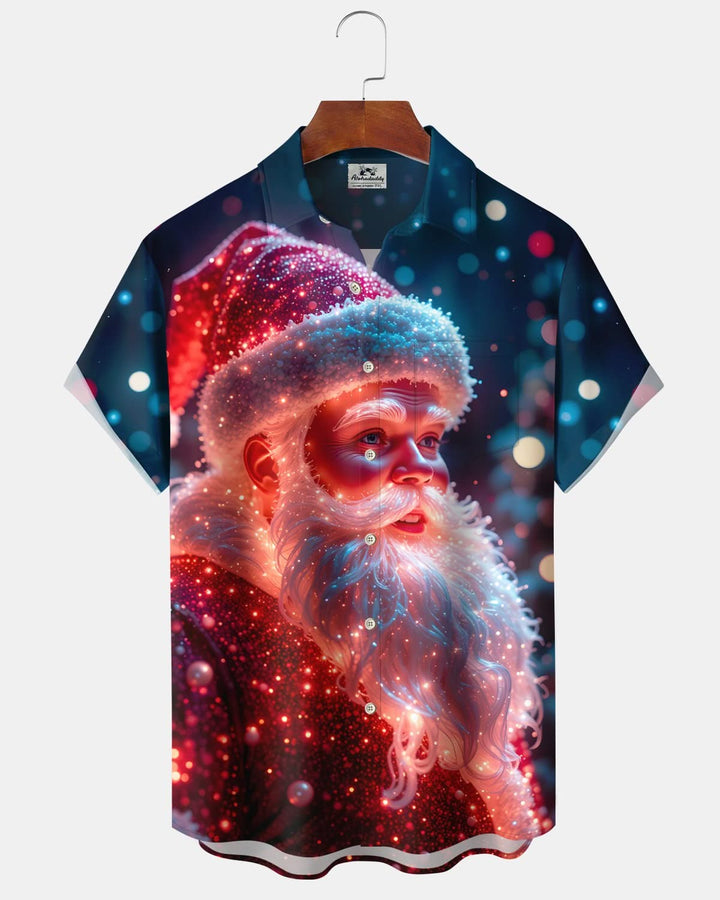 Alohadaddy® Holiday Christmas Santa Claus Lights Gradient Casual Short-Sleeve Shirt