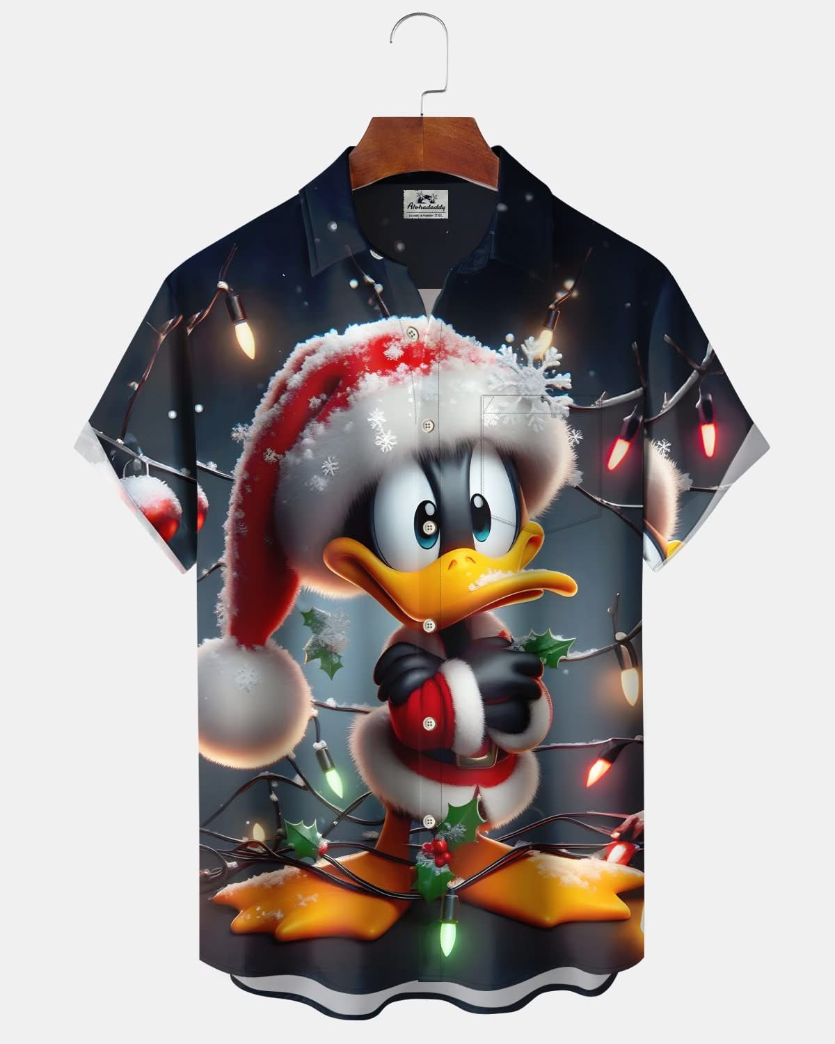 Alohadaddy® Holiday Christmas Lights Cartoon Duck Men's Short-Sleeve Shirt
