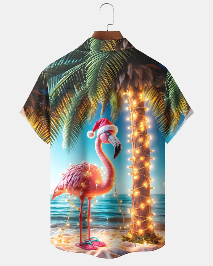 Alohadaddy® Holiday Christmas Lights Flamingo Christmas Tree Hawaiian Resort Beach Men&